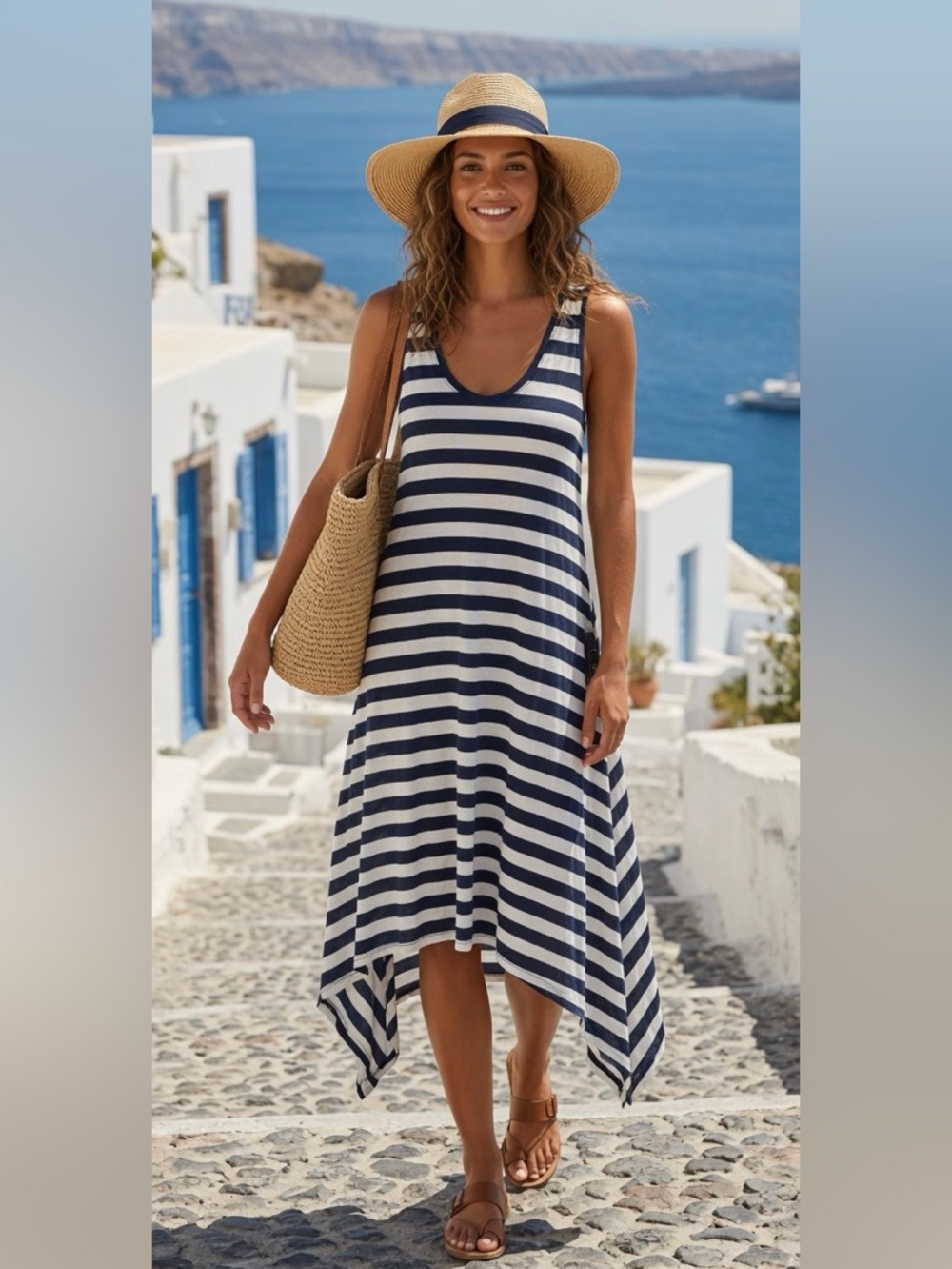 NWT BCBGMAXAZRIA mylene navy and white striped midi dress, oversized XS